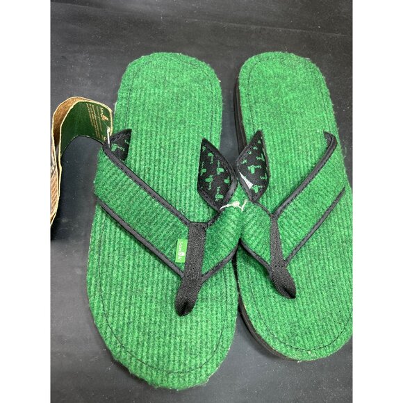 NWT Sanuk Mens Beer Cozy Series Flip Flops Green Handmade Size 8 - Picture 2 of 7